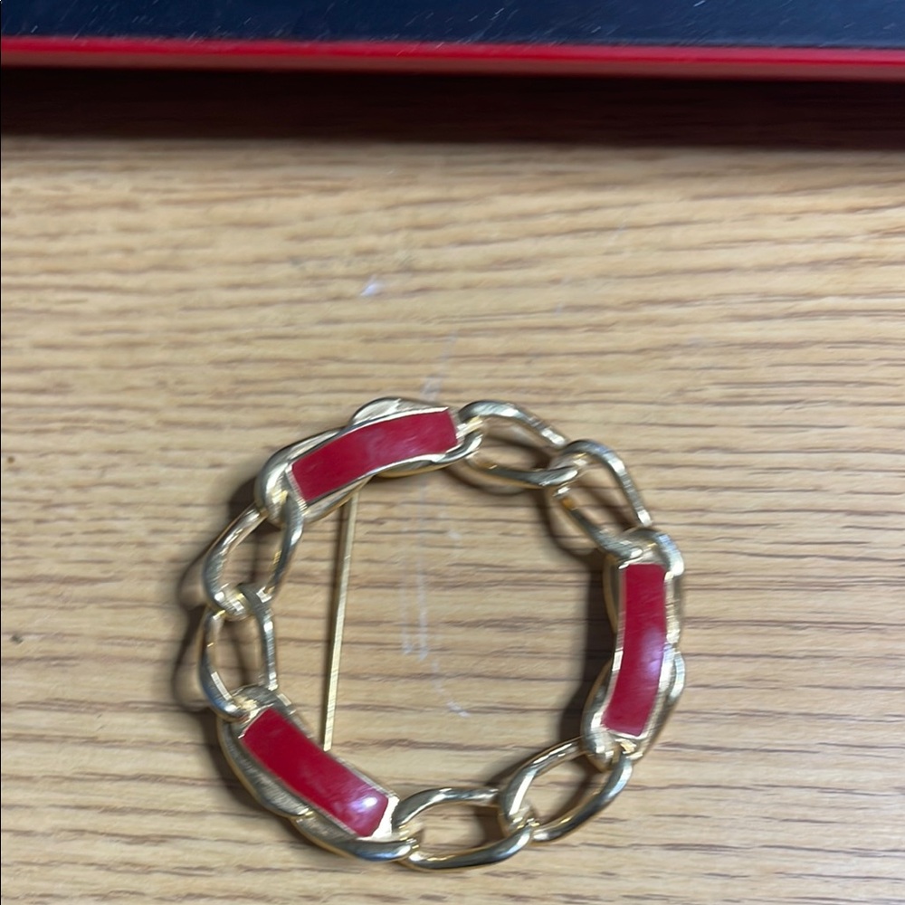 Monet Gold and Red Vintage Brooch